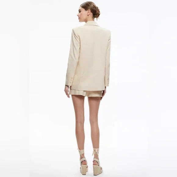 NWT $595 Alice + Olivia Denny Linen Notch Collar Boyfriend Blazer